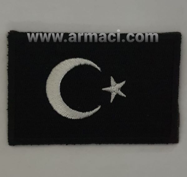 Türk Bayrağı Siyah Beyaz Nakış Arma Brove Flag